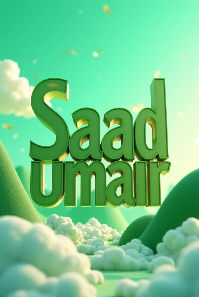 Saad and umair name colour green 3d in sky with green mountain bag ground sky