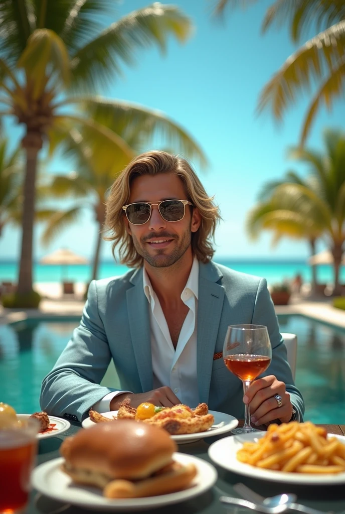 Create a video for Instagram stories of our travel agency Colreservas, that shows a luxury trip to the Caribbean in a luxury hotel. Includes one person enjoying all the amenities of the hotel, as a la carte meals, playa, Pools, Premium liquors and spa. That lasts less than 60 seconds in 1080x1920 pixel format.