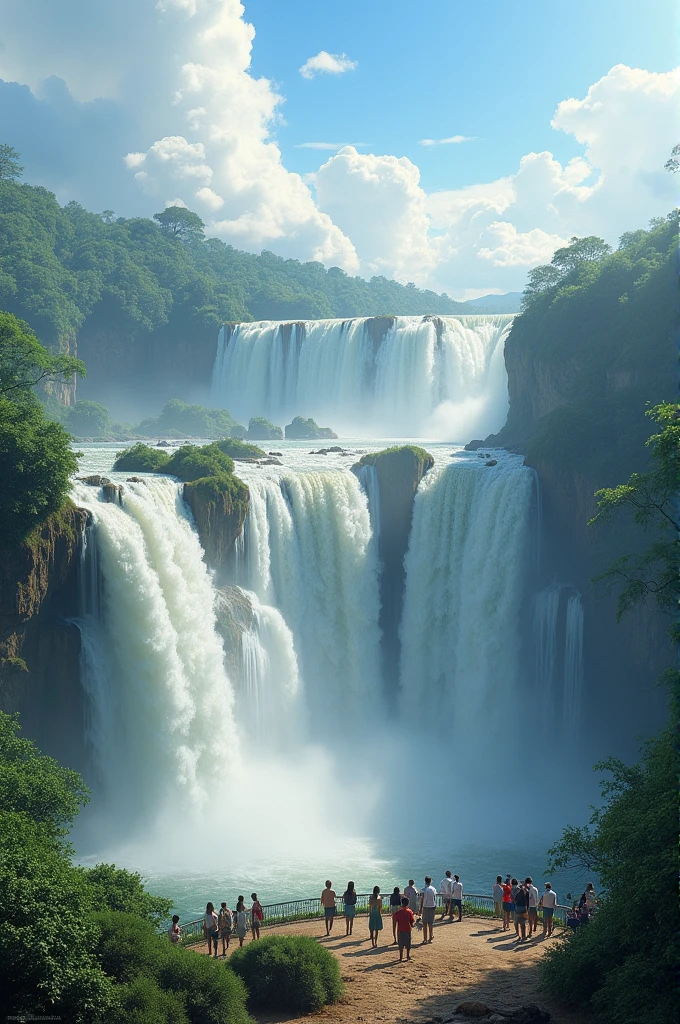 Foz Iguacu with people admiring
