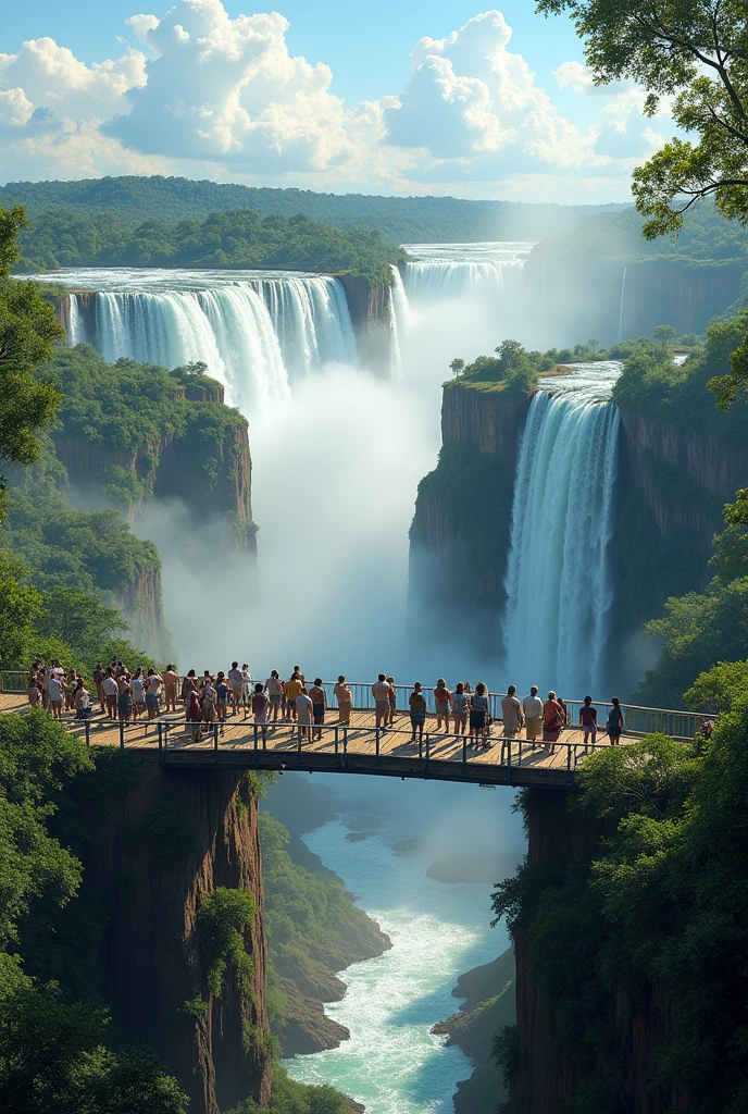 Foz Iguacu with people admiring the platform