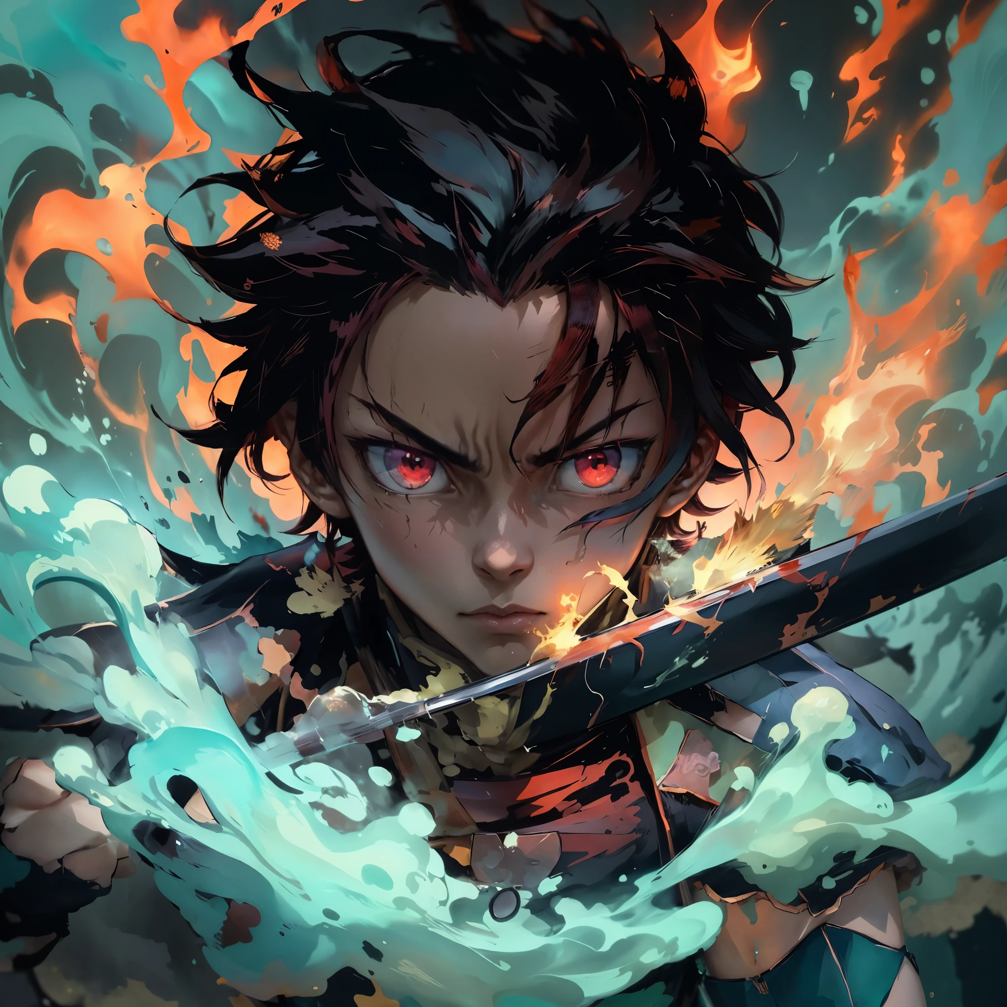 anime character with a sword in front of a fire and water background, cute guy in the art Demon Slayer, Demon Slayer art style, Demon Slayer rui fanart, badass anime 8 k, Demon Slayer, arte chave do anime, 4 k manga wallpaper, Kimetsu no yaiba, Anime Wallaper, anime epic artwork, Anime Art Wallpaper 8K, Arte do local