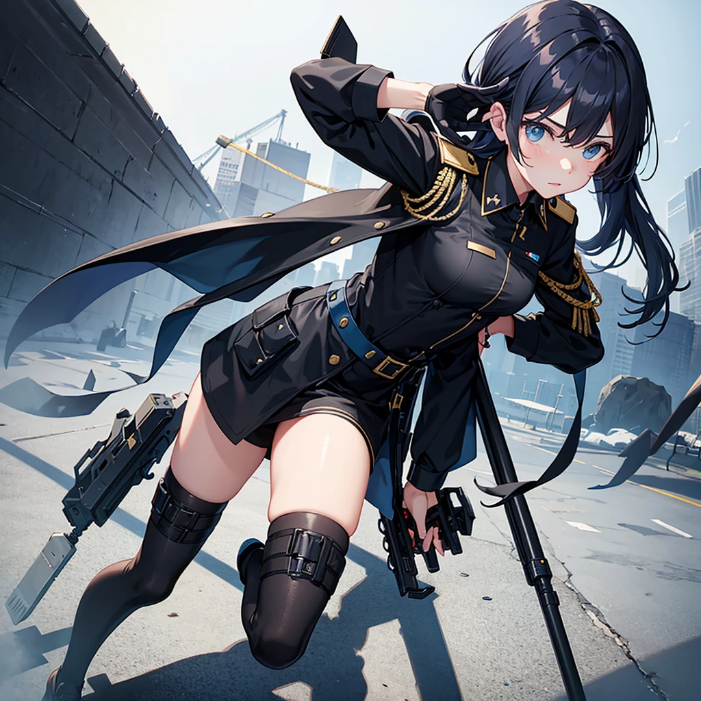 girl in black and blue military uniform
