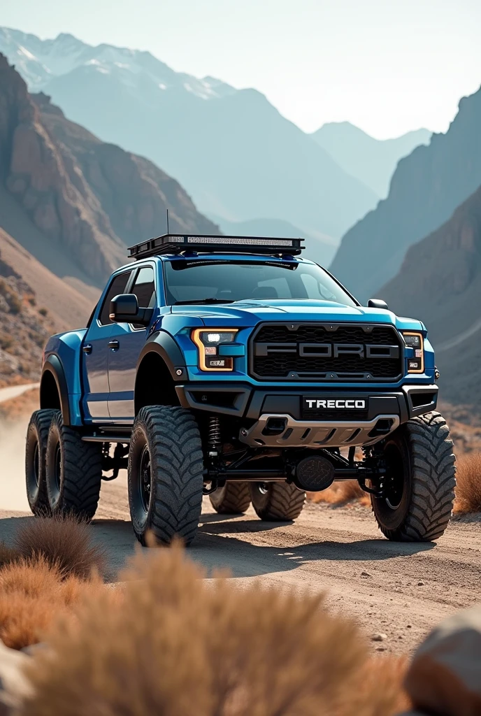 Low 6-wheel pickup truck, blue color