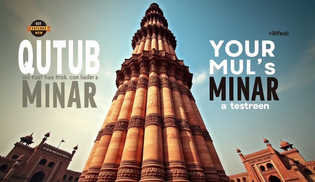 For a YouTube thumbnail with the title "Qutub Minar," consider the following idea:
Title Overlay: “Qutub Minar: A Timeless Wonder”
Visual Elements: Use a striking, high-resolution image of the Qutub Minar as the central focus. Show the entire monument prominently, possibly with a clear sky or dramatic lighting.
Additional Graphics: Add a subtle, semi-transparent backdrop with historical or architectural elements to give context. You might also include a “Must See” or “Explore Now” badge to grab attention.
Color Scheme: Use bold and contrasting colors for the text to make it stand out against the background image.
This approach emphasizes the grandeur of the monument and entices viewers to learn more about it.