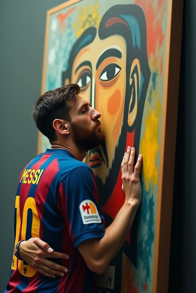 Messi hugging a Picasso piece
