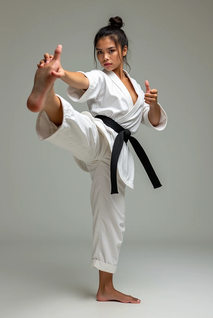 busty woman,Karateka,ultimate form,High Kick。