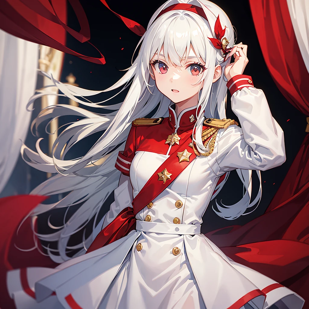 girl in white  and red military uniform 