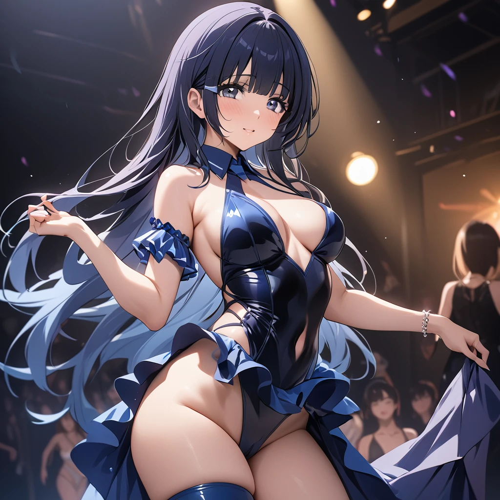 ((Highest quality)), ((masterpiece)), (detailed), （Perfect Face）、The woman is Reika Aoki with semi-long hair、The woman is a stripper, wearing a sexy and gorgeous strip dancing costume, and captivating the audience with her attractive strip dancing.