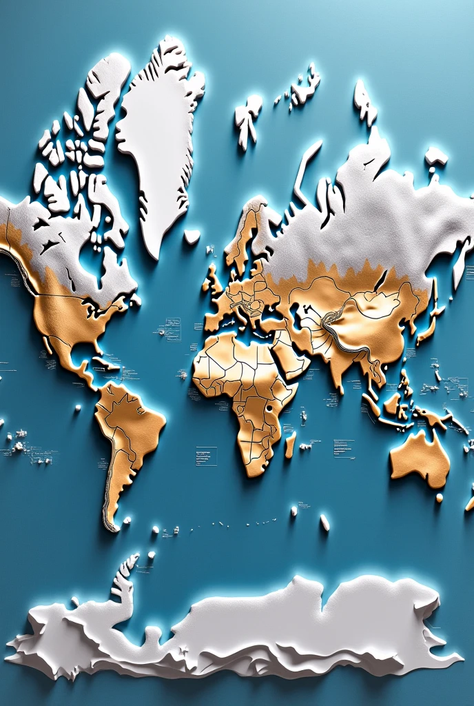 Create a world relief map, All major mountain ranges of all continents must appear