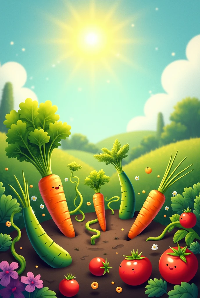Veggies grow beneath the sun, for kids poem