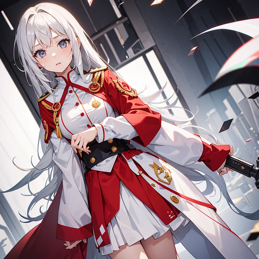 girl in white  and red uniform 