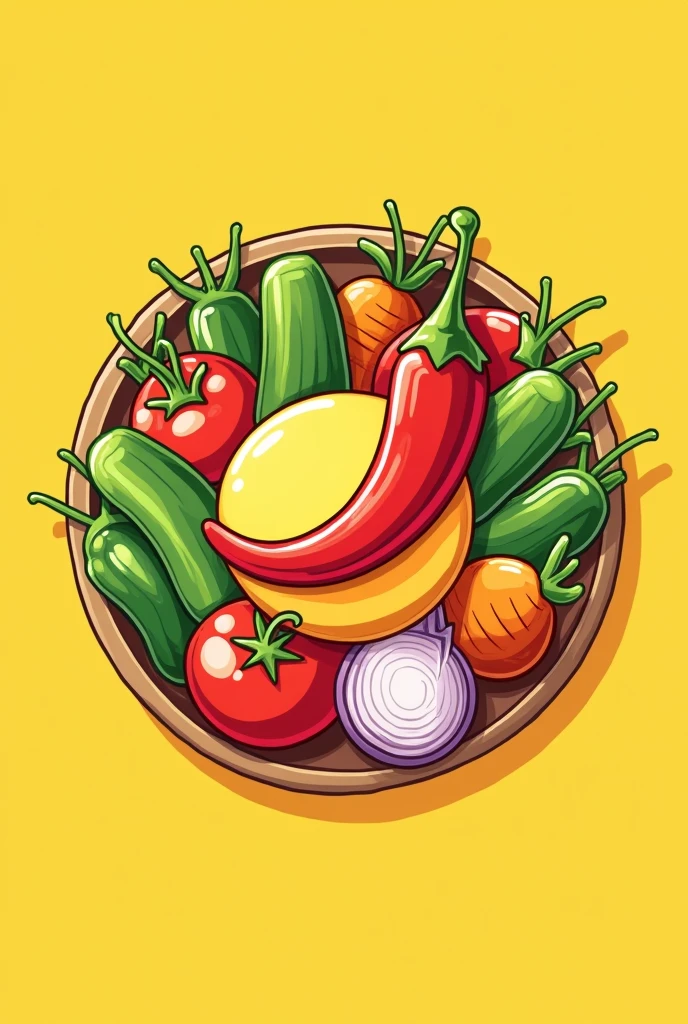 I want a logo for my product which is pickles,bright colors design,with cucumber illustrations,onion,carrot,circular shaped chili with a space margin for the name