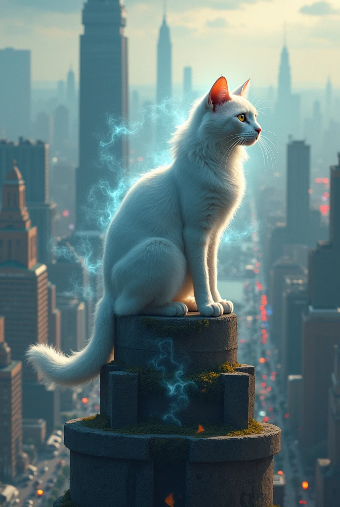 A fantastic cat overlooking the city、