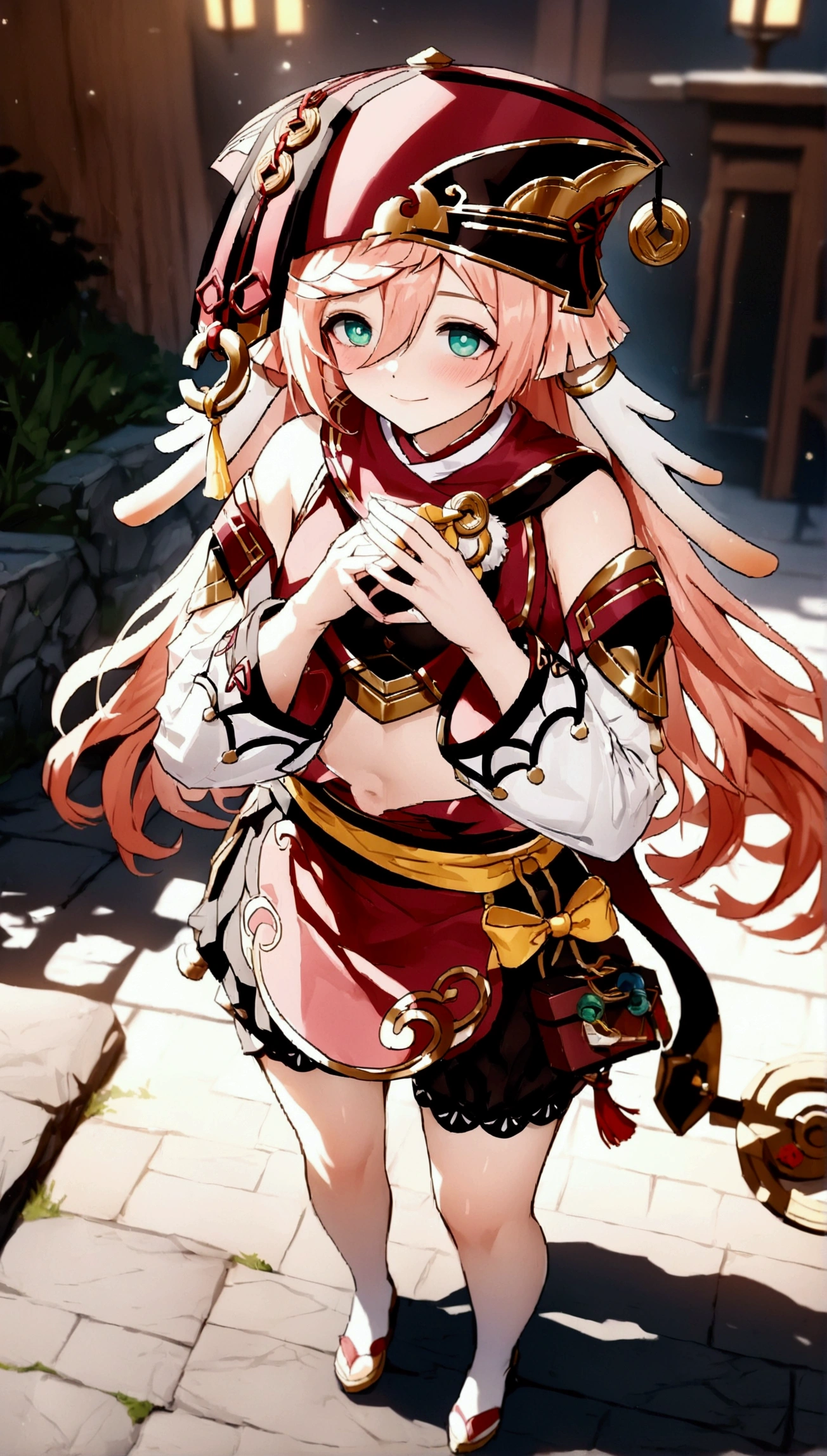 (Masterpiece. The best quality. 8K. Sharp focus. Depth of field, The best shadows. Perfect lighting. HDR. Realistic skin texture. Ultra-detailed background. Detailing). Yanfei. Genshin Impact. Sneeze in her hands. Standing. Full body.