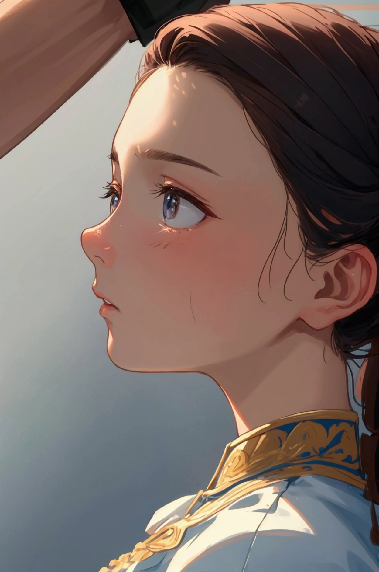  Young youth　Side profile shot　A pounding expression　Embarrassed expression　Zoomed-in composition of a face