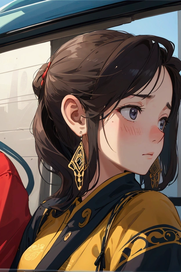  Young youth　Side profile shot　A pounding expression　Embarrassed expression　Zoomed-in composition of a face