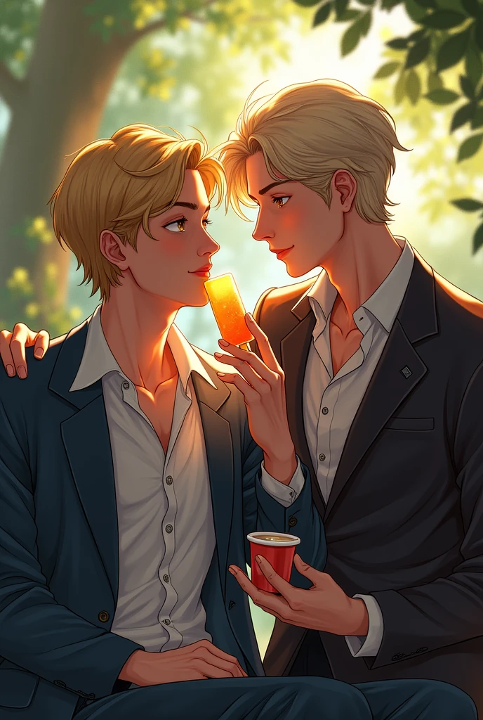 Apollo Justice eating popsicle infront of Klavier Gavin (ship Klavier abd Apollo