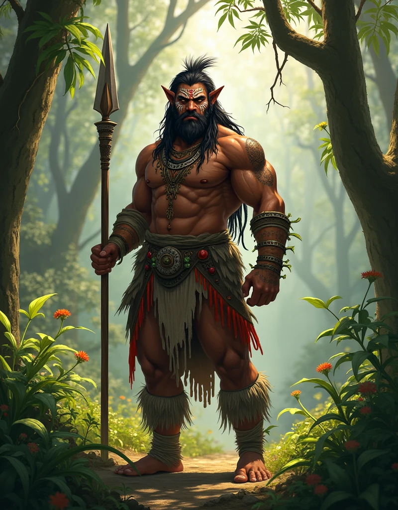 Kizi, Indigenous, at the forest, natta, Chove forte, holding a spear