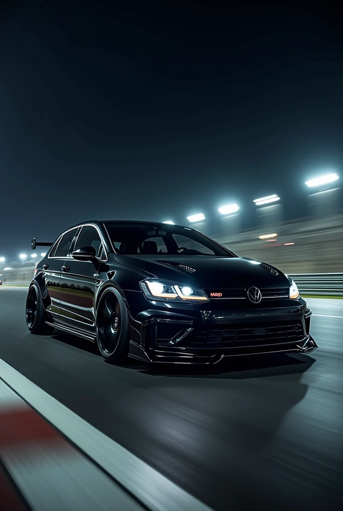 Volks wagon virtus modified in black colour on racing track at night