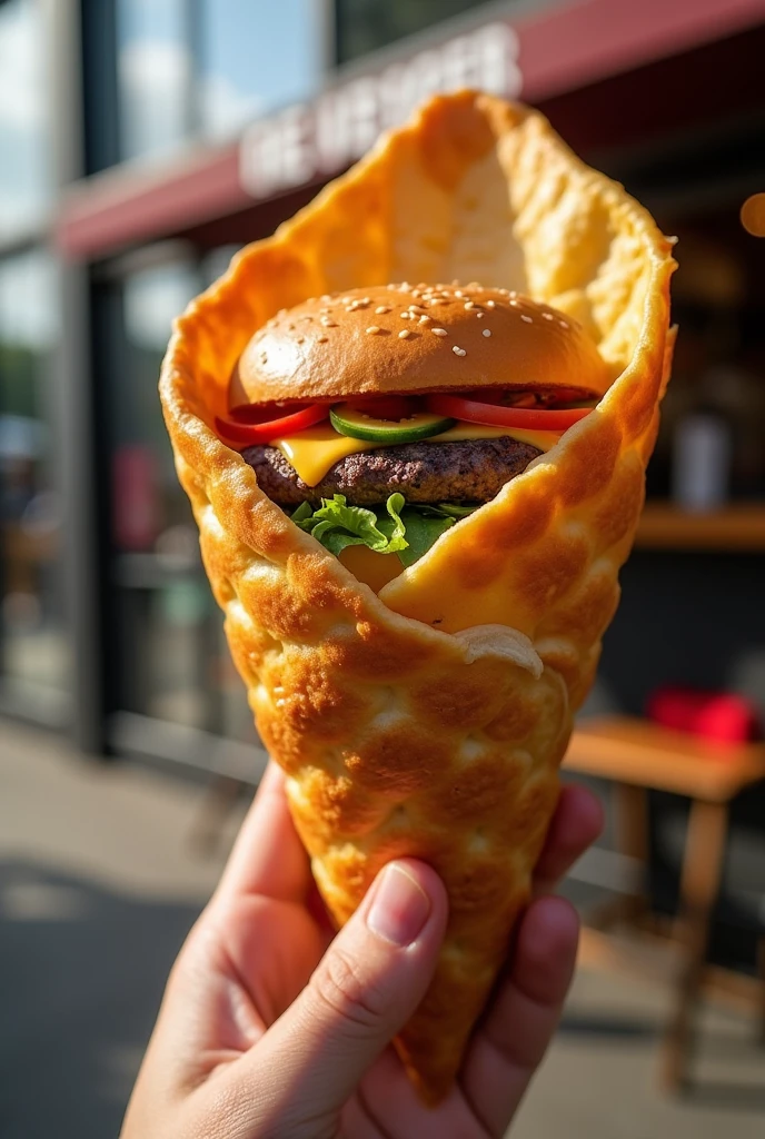 Bread cone with hamburger inside
