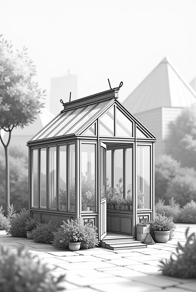 Dibujo de un invernadero little, home, to black and white, little, little, súper little
