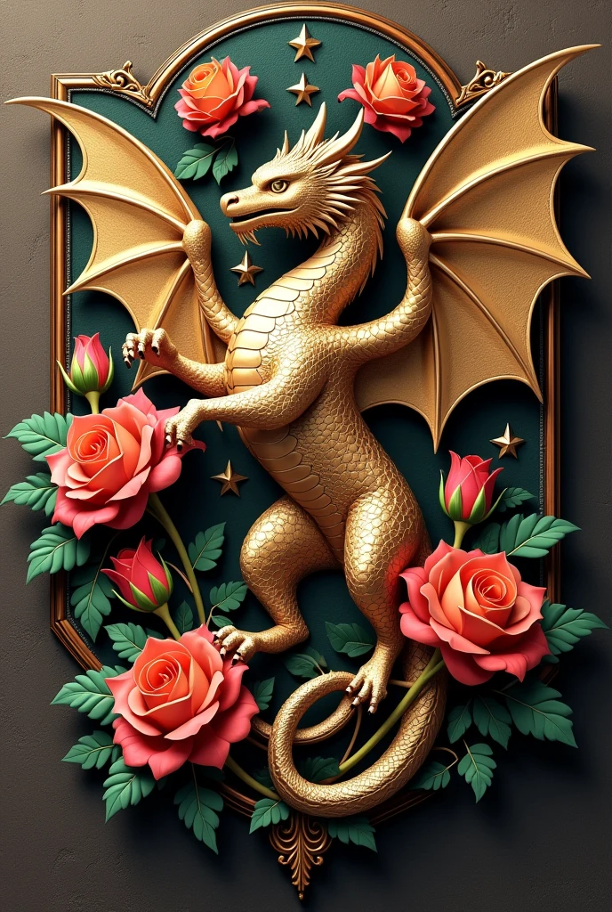 Dragon coat of arms with flowers 

