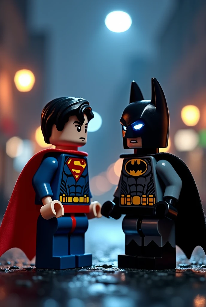 Superman and Batman in lego art, night