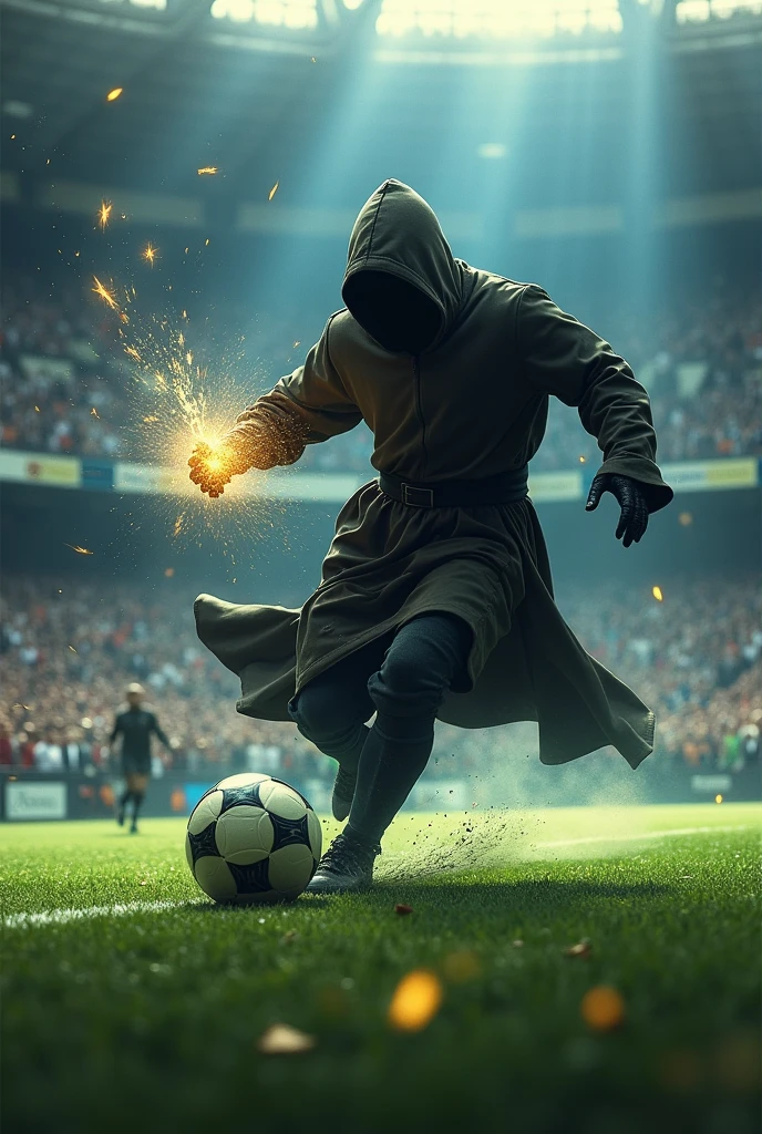 Wizard playing football.
