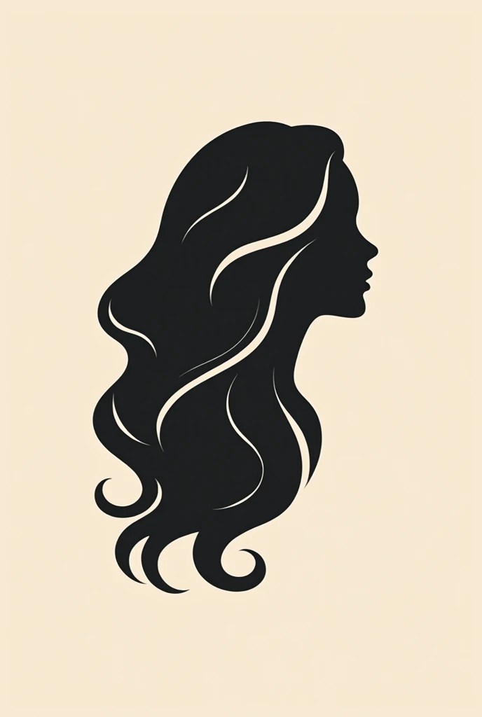 Simple logo for women's shampoo label from side , with beautiful, shiny, moving hair, the logo is black