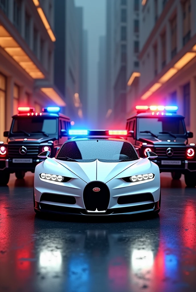 White Bugatti and two g wagon black with police light 
