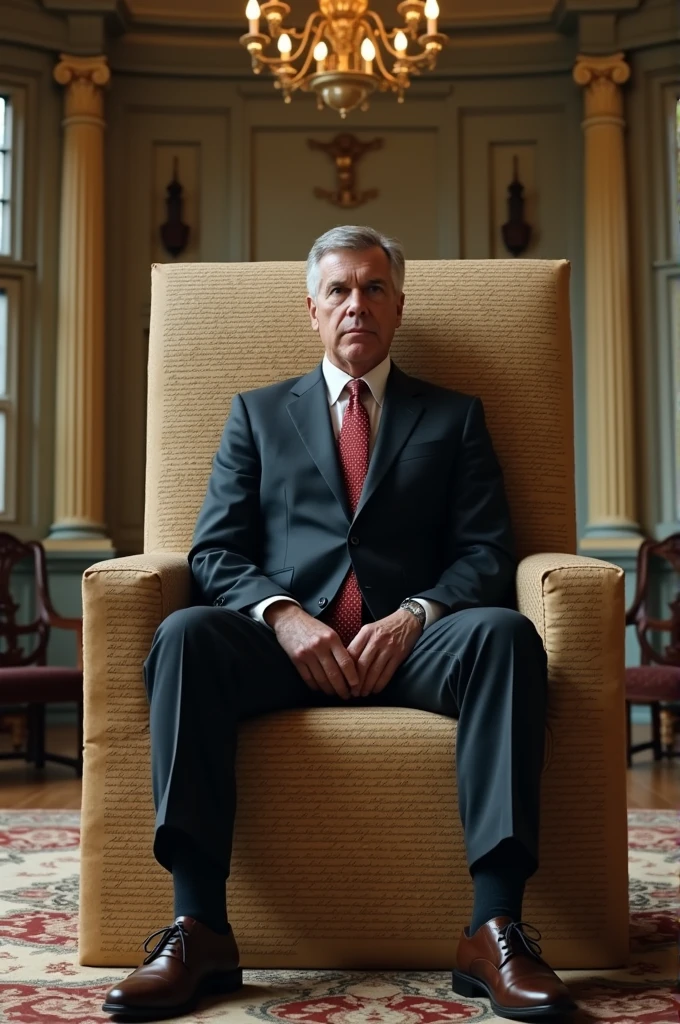 Politician sit down on the constitution made chair