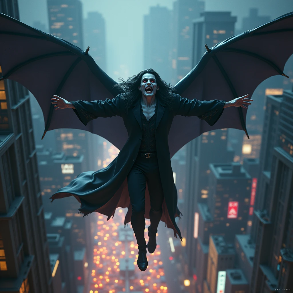 Draw a Vampire Flying Through the City