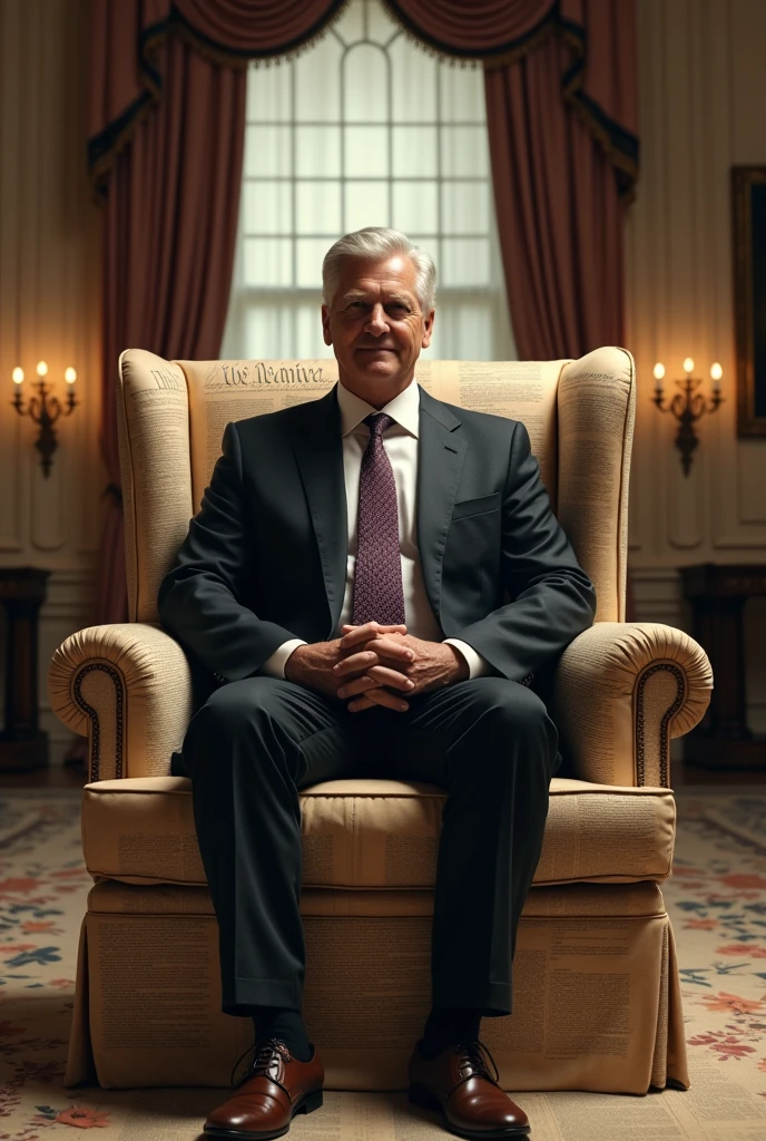 Politician sit down on the constitution made chair