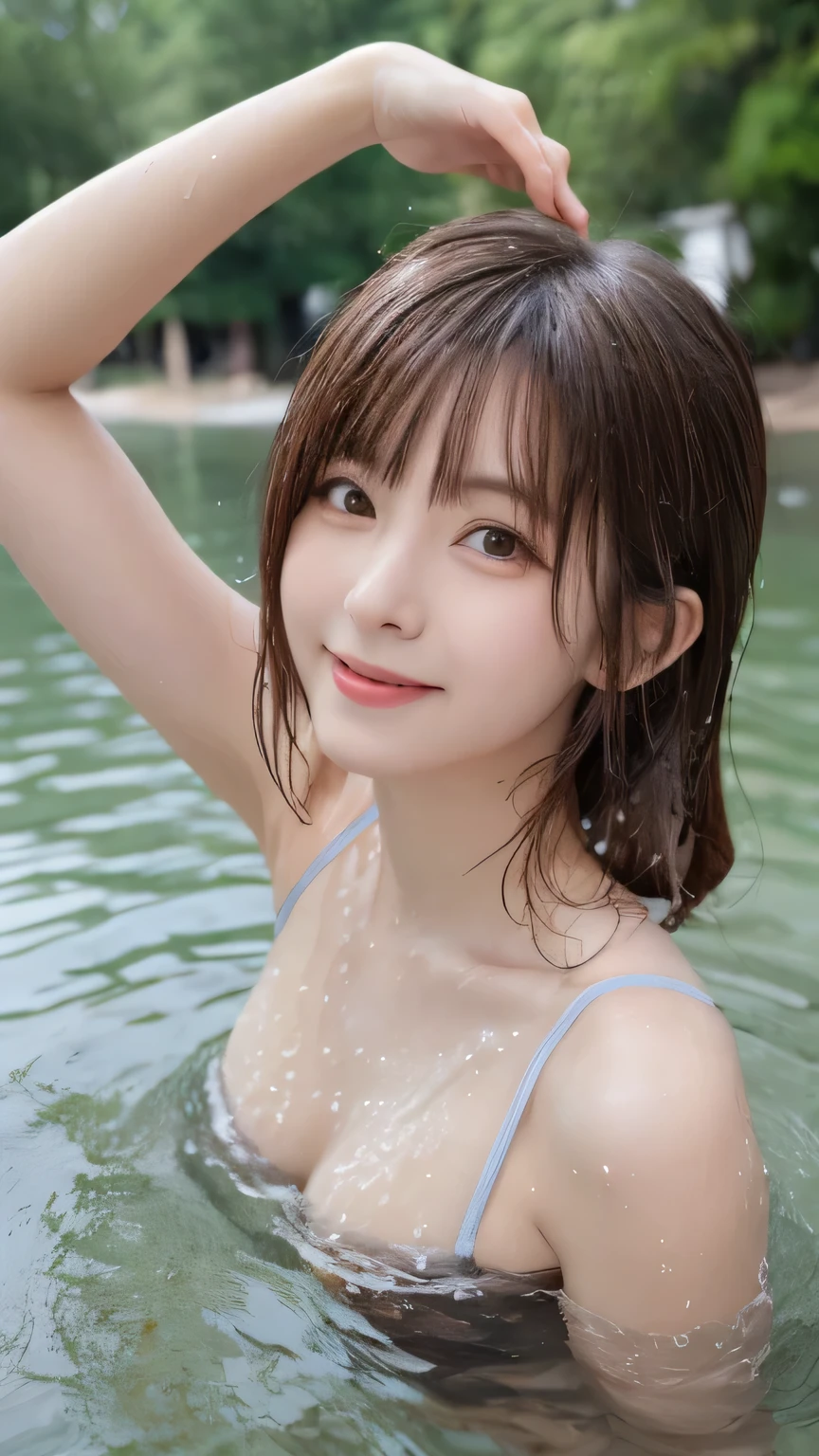 Best image quality (8k, High resolution, masterpiece: 1.2), Very detailed, Random Hairstyles, 2 woman, 

Extraordinary beautiful girl、Cute and beautiful face details、(Dealing with the Children_v1:0.008)、


score_9, score_8_upper, score_7_upper, 

situation: A brown bear happily bathing in the shallow waters of a lake。While splashing the water with his front paws、Smiling and playing。
landscape: On the shores of a beautiful lake、The background is a lush forest and blue sky.、Birds are flying around。The movement of the brown bear creates ripples on the water&#39;s surface.。
Camera angle: At an angle looking up at the lake surface from a low position、Emphasizing the movement of the brown bear and the splashes of water。The forest and sky in the background are also captured in the photo.。


,Active stop temporarily ,
On her side、The thunder danced。
Focus on the upper waist


, Random cute poses ,Big eyes ,Puffy eyes ,  Heart pupil, blush  , Big shy smile , salute

　

