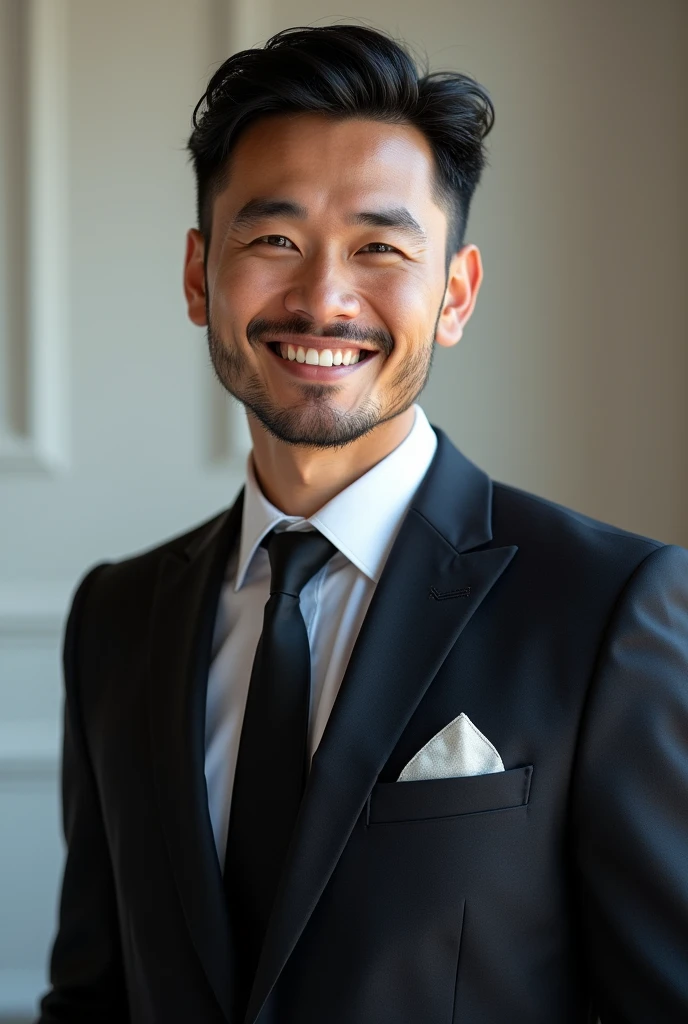 An attractive man smiling in a formal suit 