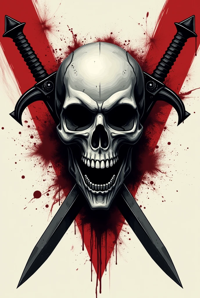 Create a logo of a death skull with 2 swords crossing each other and making a V for Vendetta and the pre-finished color black red and grey for the sword