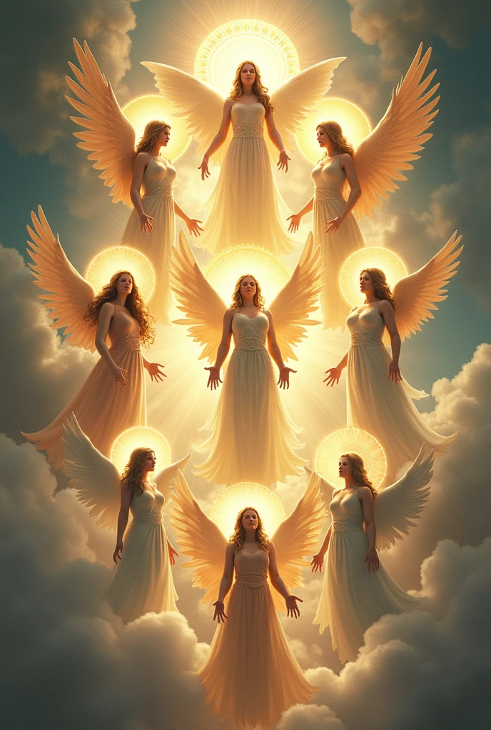Symbols of the nine fruits of the Holy Spirit: love, gozo, peace, patience, fe, massiness, temperance, benignity, goodness