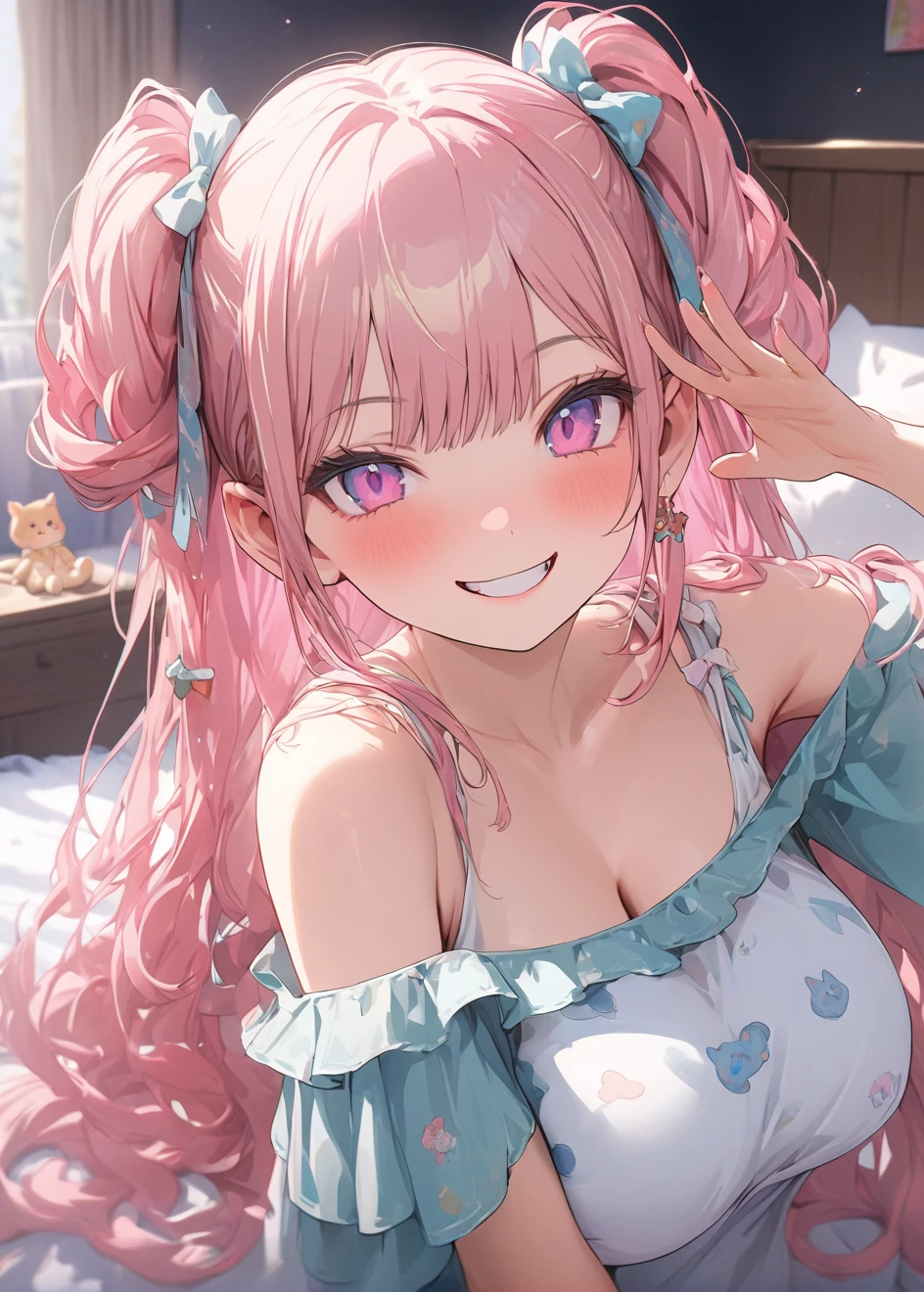 (best quality),(masterpiece),(ultra detailed),baby face,Super cute girl,large breasts,16yo,(kawaii detailed cute face 5.5),BREAK,16K highres,(digital art),(hyper realistic cel anime style),(ultra detailed 7.7),(masterworks graphics 3.3),perfect shading,perfect anatomy,BREAK,depth of field,girly bedroom,( 3,kawaii pose,Ecstatic face),pretty offshoulder coordinate, (insanely detailed 5.5),absurdres,