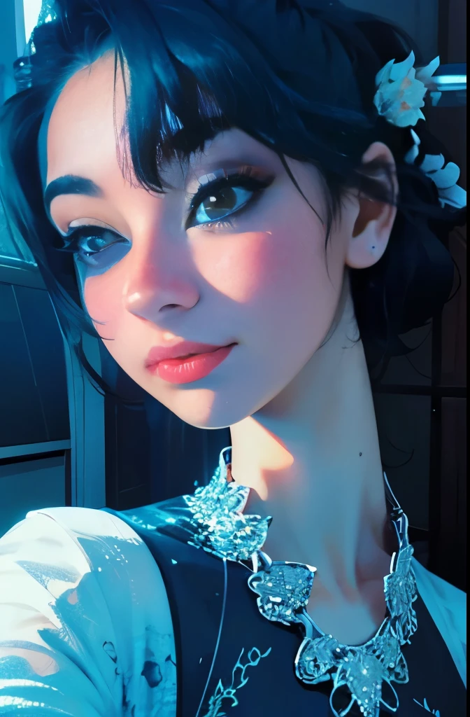 best quality, masterpiece, highres, 1girl,china dress,hair ornament,necklace, jewelry,Beautiful face,upon_body, tyndall effect,photorealistic, dark studio, rim lighting, two tone lighting,(high detailed skin:1.2), 8k uhd, dslr, soft lighting, high quality, volumetric lighting, candid, Photograph, high resolution, 4k, 8k, Bokeh