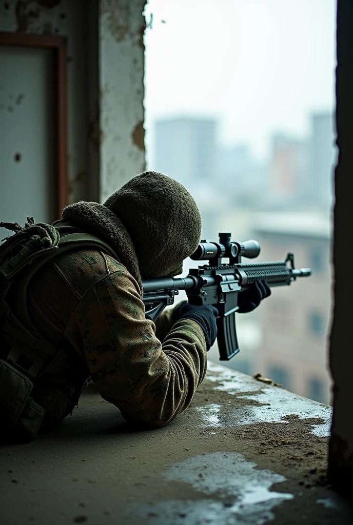  Give more detailing
The details be like a person hold in a sniper top in a building and aim sum enemies