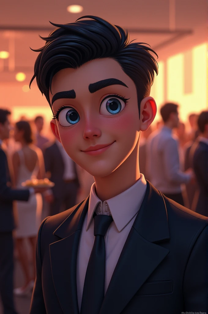 A black hair blue eyed guy in a charity event