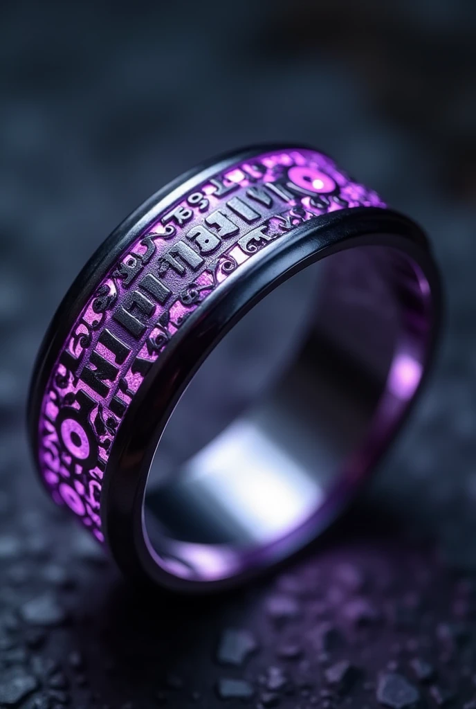 Create a ring which has the power of team and inside it the colour of the ring is silver and encrypt by the language of ancient Sanskrit language also put some glow with small purple gem around each Sanskrit word in the ring and rings will your circle with no any bigger gem in it also add one small moving around circle in that ring and overlay the language in the small sir called moving around and bigger will be the outer layer