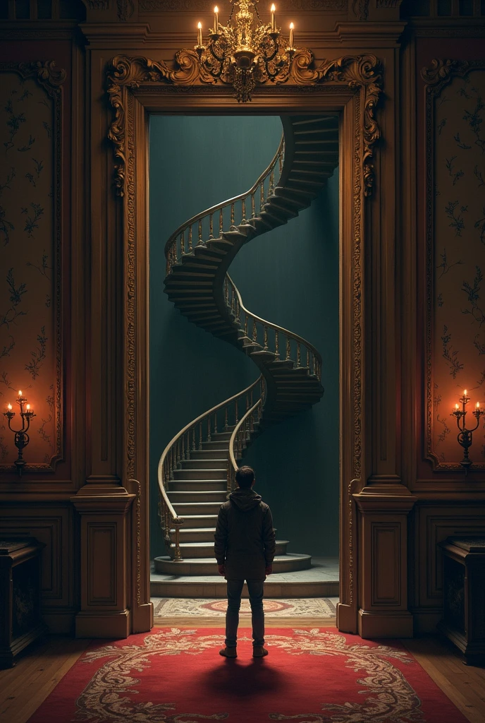 The key opens a door hidden behind a painting. A spiral staircase descends into the depths of the mansion. Should you go down the stairs or turn back??