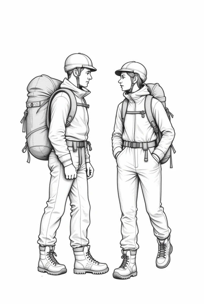 Pencil sketch、Mountaineering、Line art、An illustration、icon、men and women、２name、Ruck sack、Mountaineering服