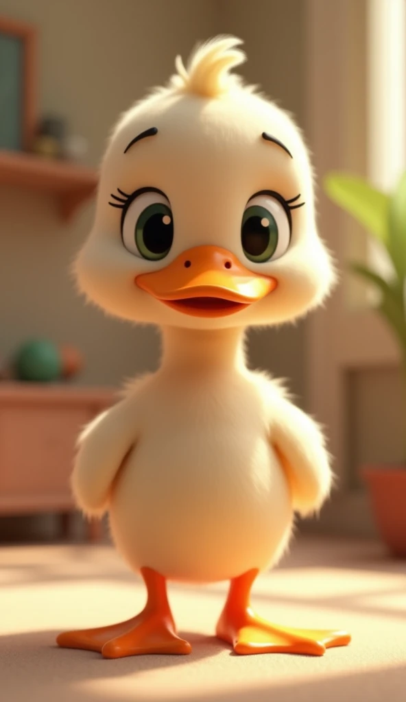 Perfect centering, Looking at the camera, a close up 2/3 of a cartoon duck wearing a short, standing, 3 d animation demo reel, 3d animation, 3 d animation, 3 d animated movie, 3d animated, 3 d animated, tv commercial, clay animation, cgi animation, cute! c4d, cute 3 d render, pixar 3 d animation style, in a bedroom 4 k, 3 d cartoon