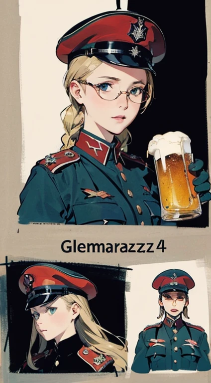 masterpiece, best quality, highres, 1girl, cammy white, twin braids, long hair, blonde hair, antenna hair, beret, (red headwear:1.3), blue eyes, scar on cheek, green leotard, large boob 36 DD, sleeveless, red gloves, fingerless gloves, camouflage,in a bar, ((drinking beer from a beer mug)), ((beer poster style)), cowboy shot, standing, outdoors, arms at sides, straight- A photorealistic portrait of a 3 American girl with long flowing blonde hair and striking blue eyes and wearing headphones. It should have a natural, approachable expression and be illuminated by soft, golden tones. hora de luz solar. The background should be a picturesque outdoor setting, talvez um parque ou praia ensolarado. Capture this image with a high-resolution photograph using an 85mm lens for a flattering perspective Drawing Lessons, beste-Qualit, Poses, Correct anatomy,Sketch Beech, Epic Poses, The clothes, pencil, Drawing, Modest outfit, remote shot, detailed beautiful delicate face, detailed beautiful delicate eyes, perfect facial proportions, high-definition skin, fine skin, four-inch best ratio. With one thumb, a masterpiece, highly detailed, realistic, (World War II German general uniform reference : 1.8), the highest face resolution, adult, modestly dressed woman, dressed entirely, ( small, black hair, black straight bangs, super fine braids, straight bangs, red glasses, dark green eyes), future, science fiction, fighter plane, standing On the landing of a fighter plane, the government agency, a deep intelligent personality, a calm expression, a respectful face, a war, a fighter plane (La mejor calidad:1.1), (Obra maestra:1.4), (absurdos:1.0), retrato, primer plano,1girl, Marinero Urano, KizukiAi, Mujer madura, small breasts, aqua eyes, cabello rubio, Uniforme Sailor Senshi, Collar de marinero, arco de pecho, Arco trasero, Falda suplicante, Guantes blancos de codo, Acostado boca abajo, en el suelo, con el trasero en alto, mostrando el culo de espaldas, without looking back