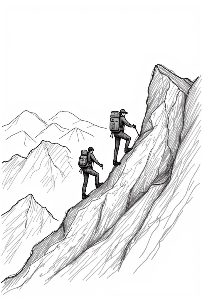 Pen sketch、登Mountain、Line art、An illustration、icon、men and women、2name、Ruck sack、登Mountain服、Mountain、nature
