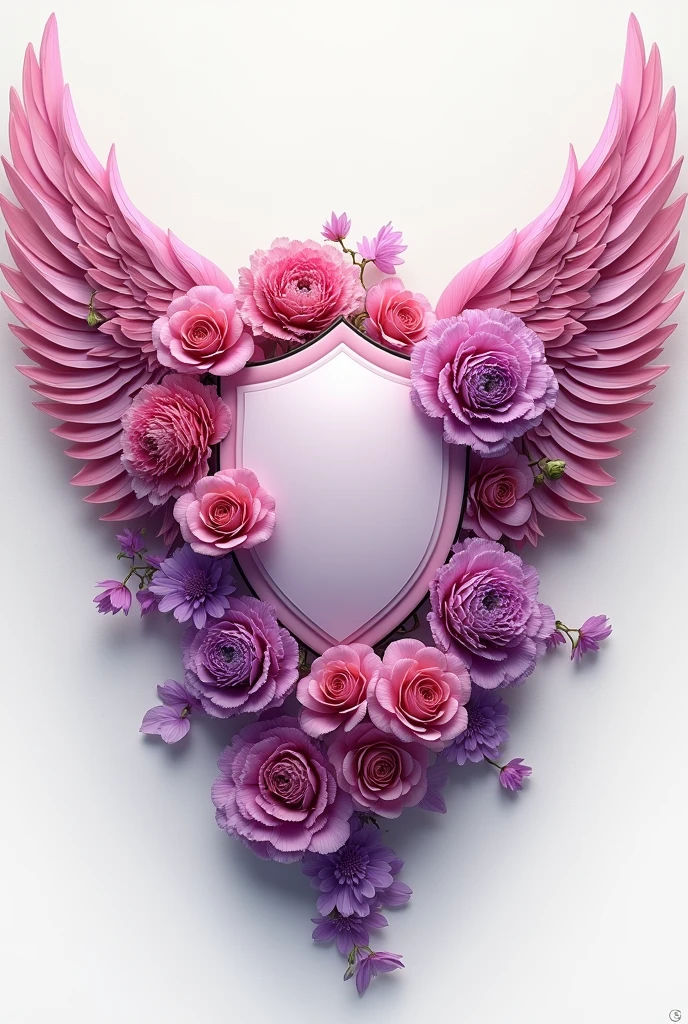 Wingless coat of arms with pink and purple flowers