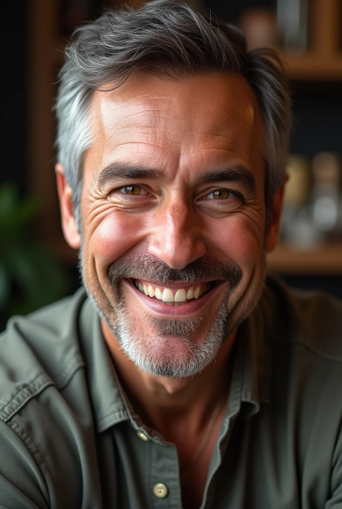 Create a realistic portrait of a smiling man's face