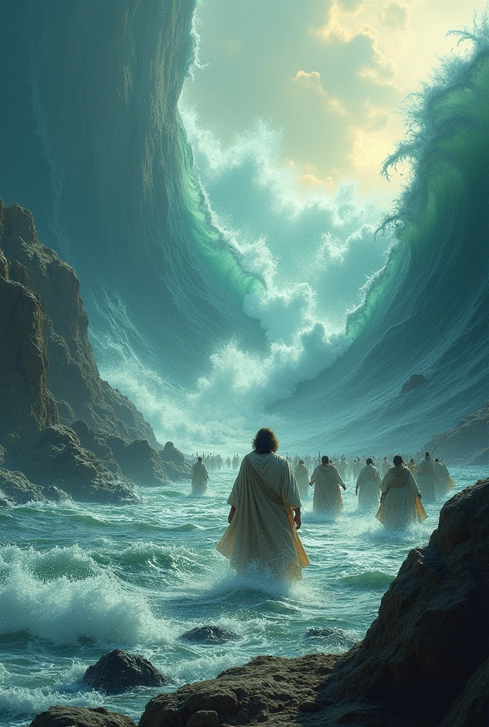 After the last plague, the death of the Egyptian firstborn, Pharaoh finally allowed the Hebrews to leave. Moses led the people across the Red Sea, that opened up for them, while the Egyptian troops were submerged.